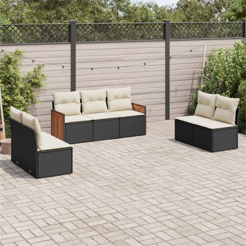 Afuera Living Contemporary 7 Piece Poly Rattan Sofa Set in Black