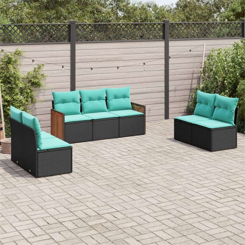 Afuera Living 7 Piece Poly Rattan Patio Sofa Set in Black/Blue
