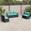 Afuera Living 7 Piece Poly Rattan Patio Sofa Set in Black/Blue
