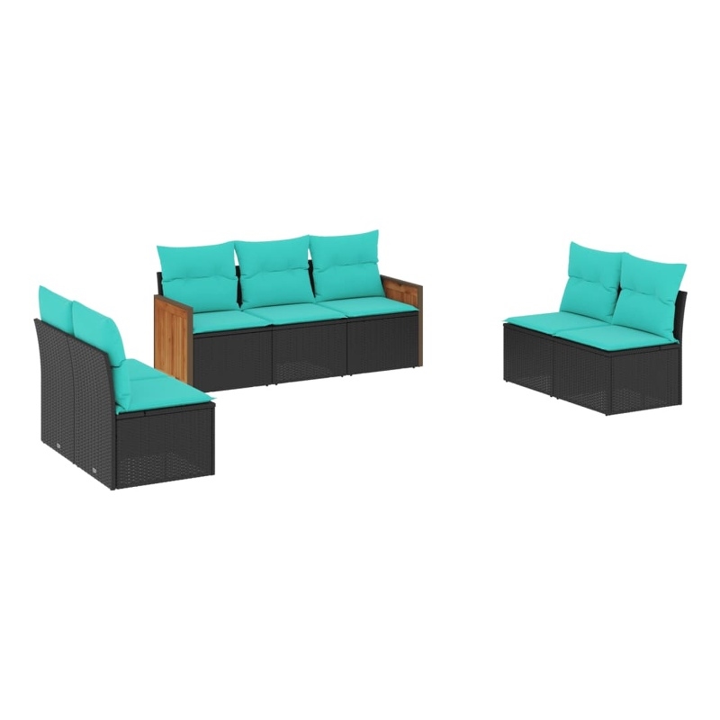 Afuera Living 7 Piece Poly Rattan Patio Sofa Set in Black/Blue