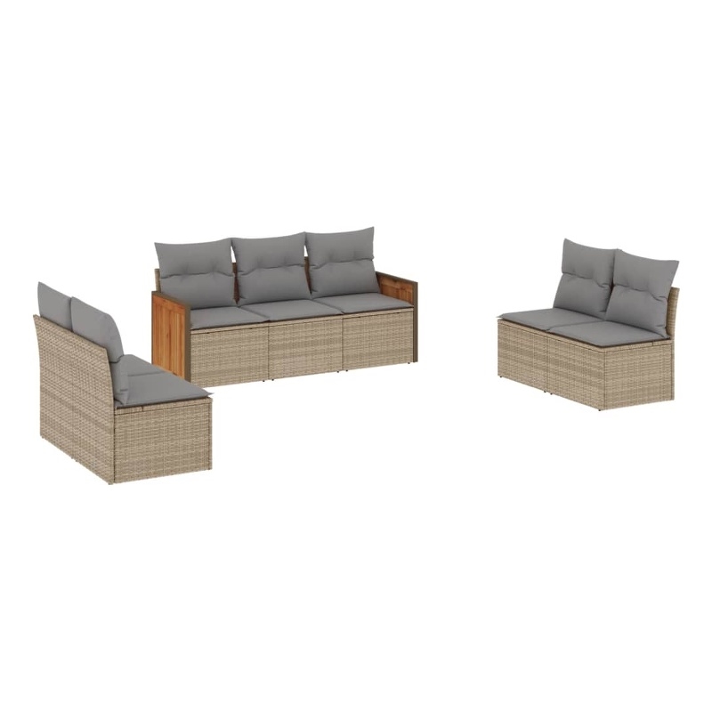 Afuera Living Contemporary Synthetic Poly Rattan 7 Piece Sofa Set in Beige