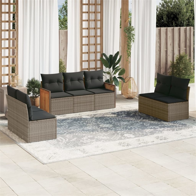 Afuera Living Contemporary Synthetic Poly Rattan 7 Piece  Sofa Set in Gray