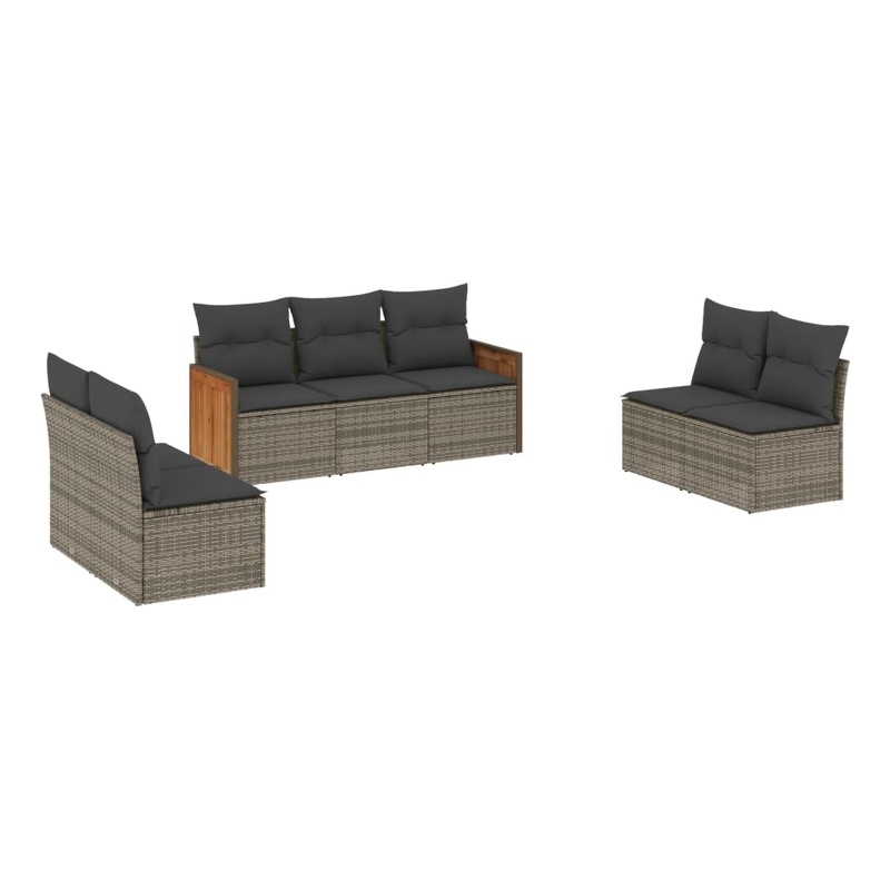 Afuera Living Contemporary Synthetic Poly Rattan 7 Piece  Sofa Set in Gray