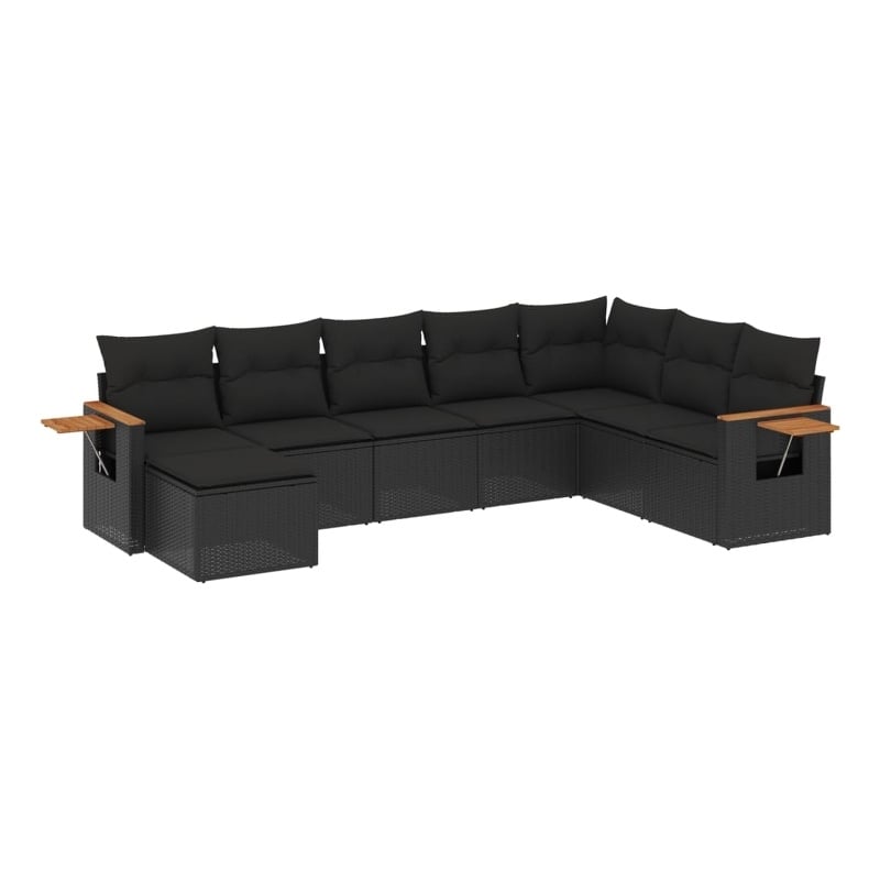 Afuera Living Contemporary Synthetic Poly Rattan 8 Piece Sofa Set in Black