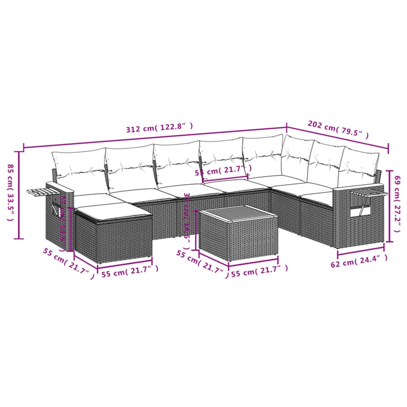 Afuera Living Contemporary Synthetic Poly Rattan  Sofa Set in Black