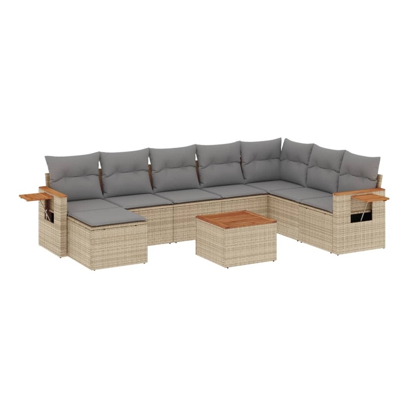 Afuera Living Contemporary Synthetic Poly Rattan 9 Piece Sofa Set in Beige