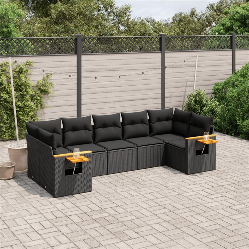 Afuera Living Contemporary 7 Piece Poly Rattan Sofa Set in Black