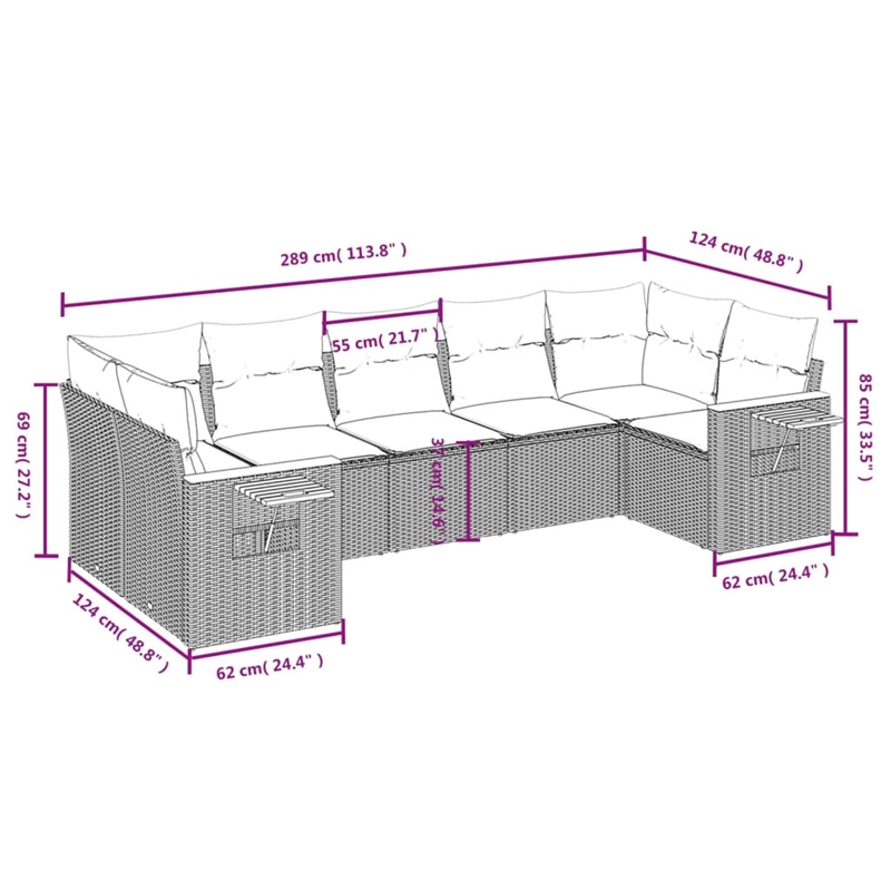 Afuera Living Contemporary Synthetic Poly Rattan 7 Piece  Sofa Set in Gray