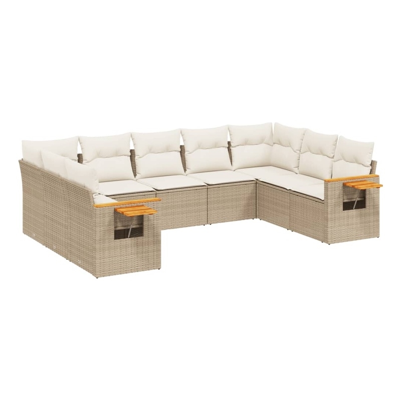 Afuera Living Contemporary 9 Piece Poly Rattan Sofa Set in Cream/Beige