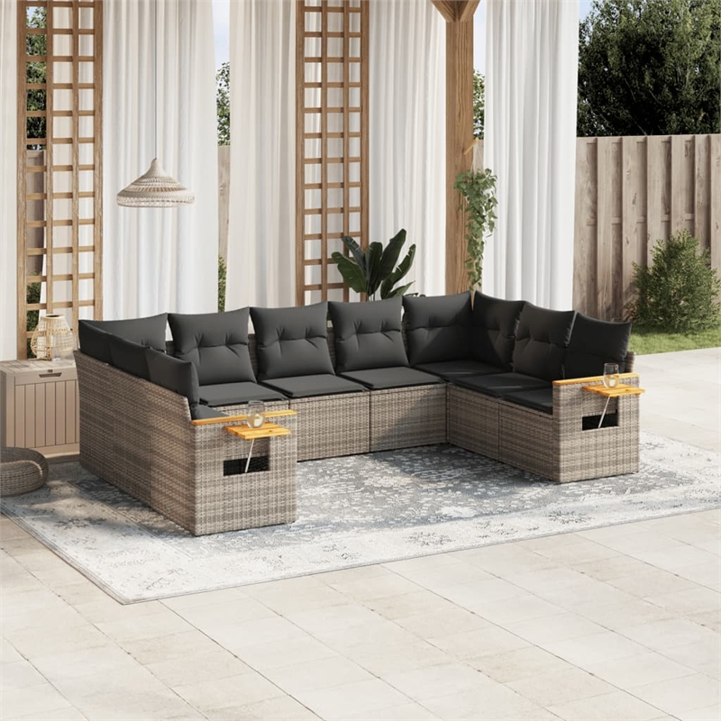 Afuera Living Contemporary 9 Piece Poly Rattan Sofa Set in Gray