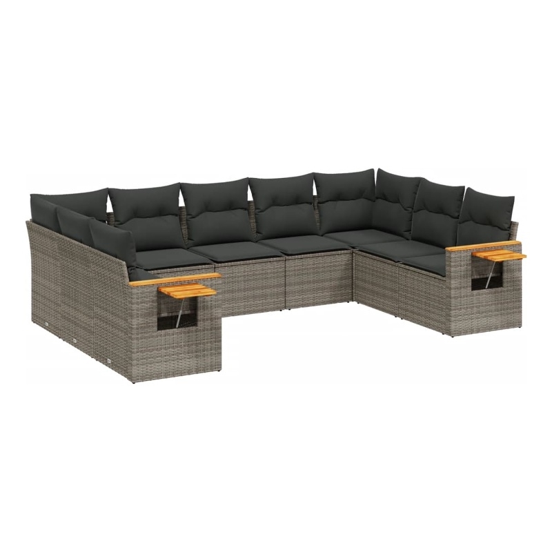Afuera Living Contemporary 9 Piece Poly Rattan Sofa Set in Gray