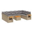 Afuera Living Contemporary Synthetic Poly Rattan 10 Piece  Sofa Set in Beige