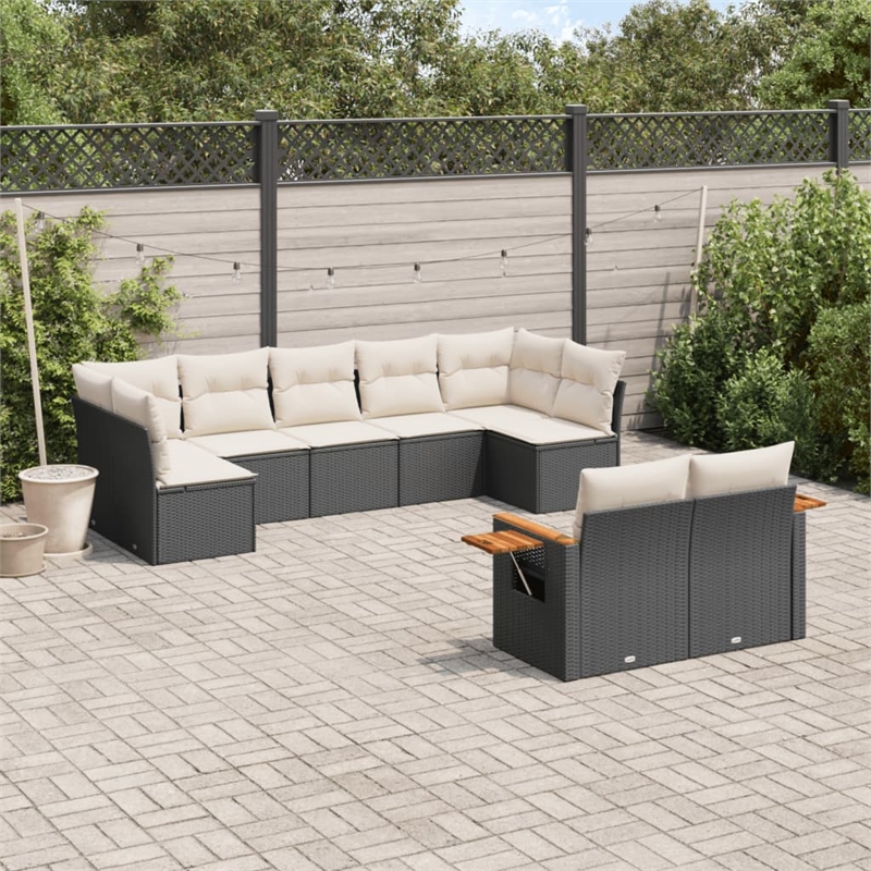 Afuera Living 9 Piece Poly Rattan Large Sofa Set in Black/Cream