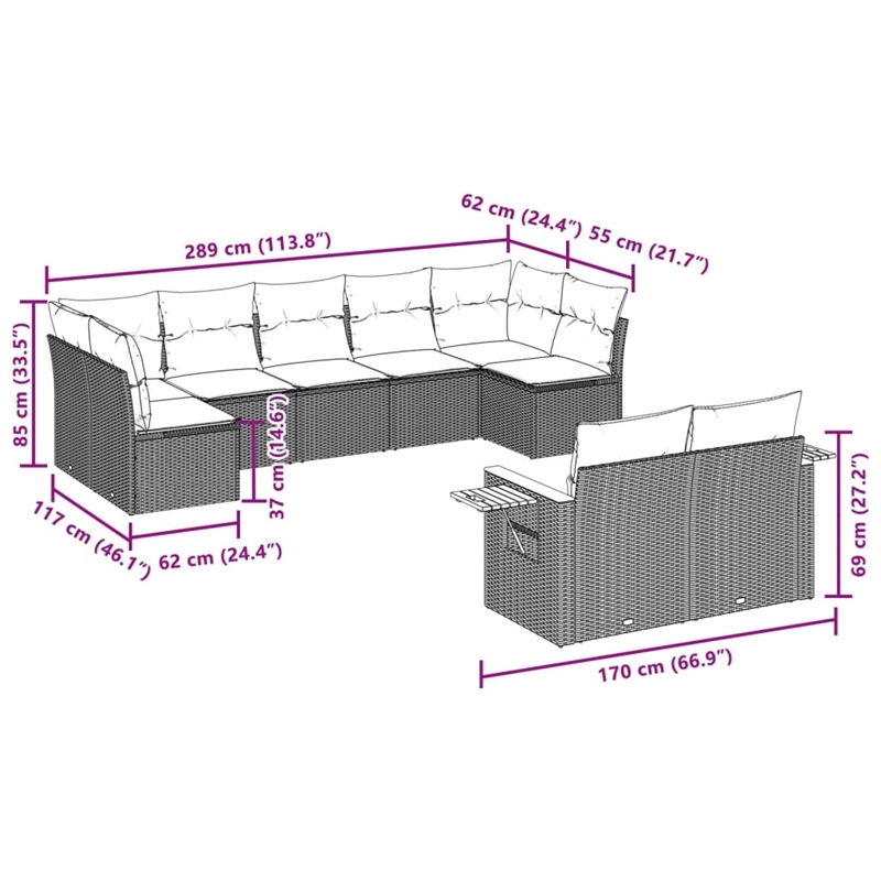 Afuera Living 9 Piece Poly Rattan Large Sofa Set in Black/Cream