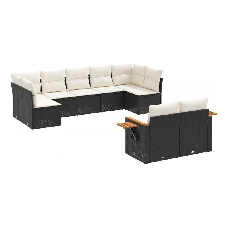 Afuera Living 9 Piece Poly Rattan Large Sofa Set in Black/Cream