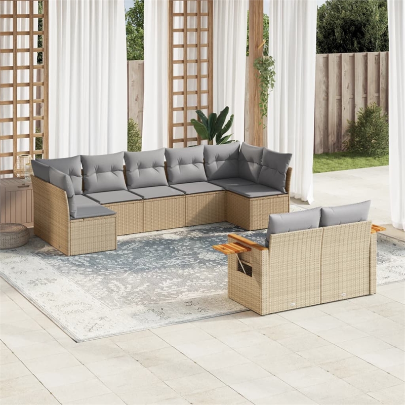 Afuera Living Contemporary 9 Piece Poly Rattan Large Sofa Set in Beige