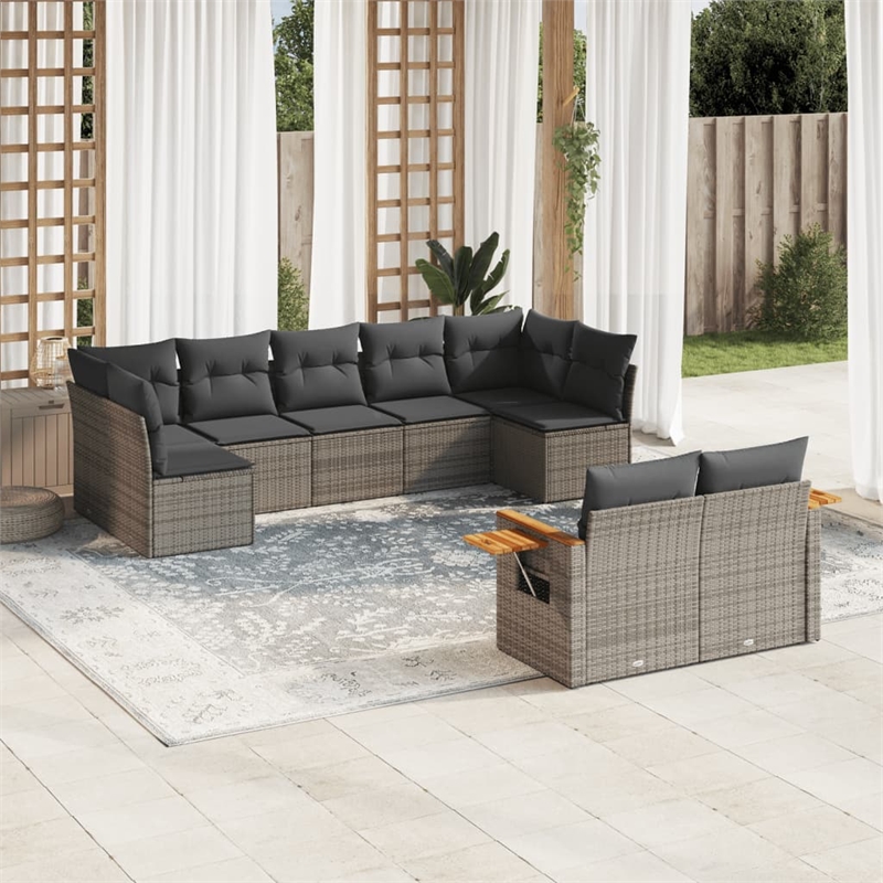 Afuera Living Contemporary 9 Piece Poly Rattan Sofa Set in Gray