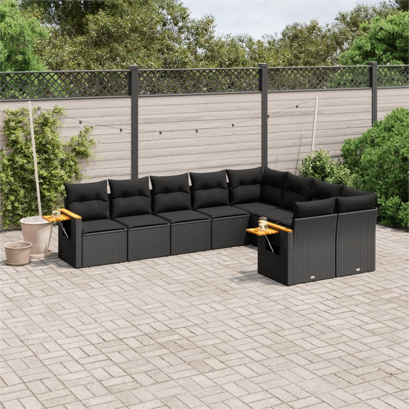Afuera Living Contemporary 9 Piece Poly Rattan Sofa Set in Black