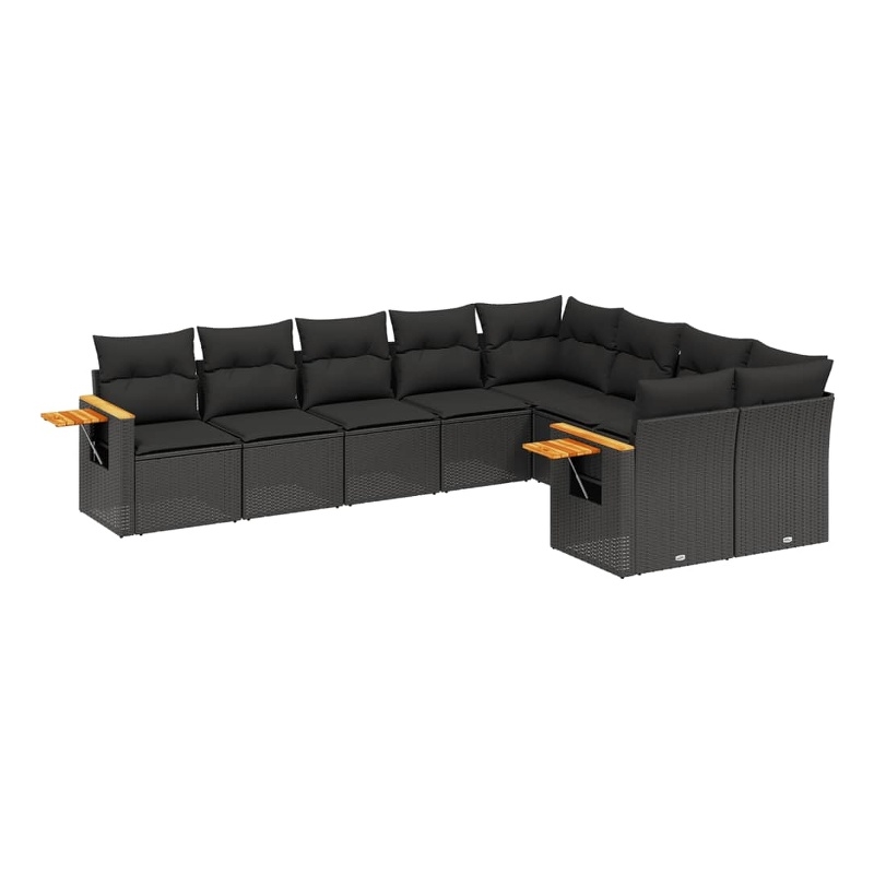 Afuera Living Contemporary 9 Piece Poly Rattan Sofa Set in Black
