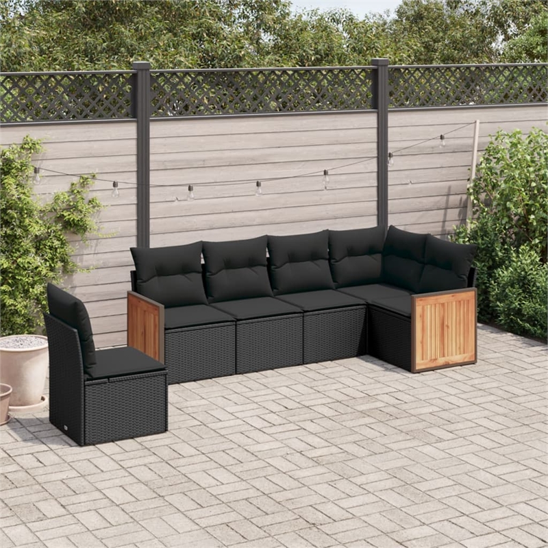 Afuera Living Contemporary 6 Piece Poly Rattan Small Sofa Set in Black