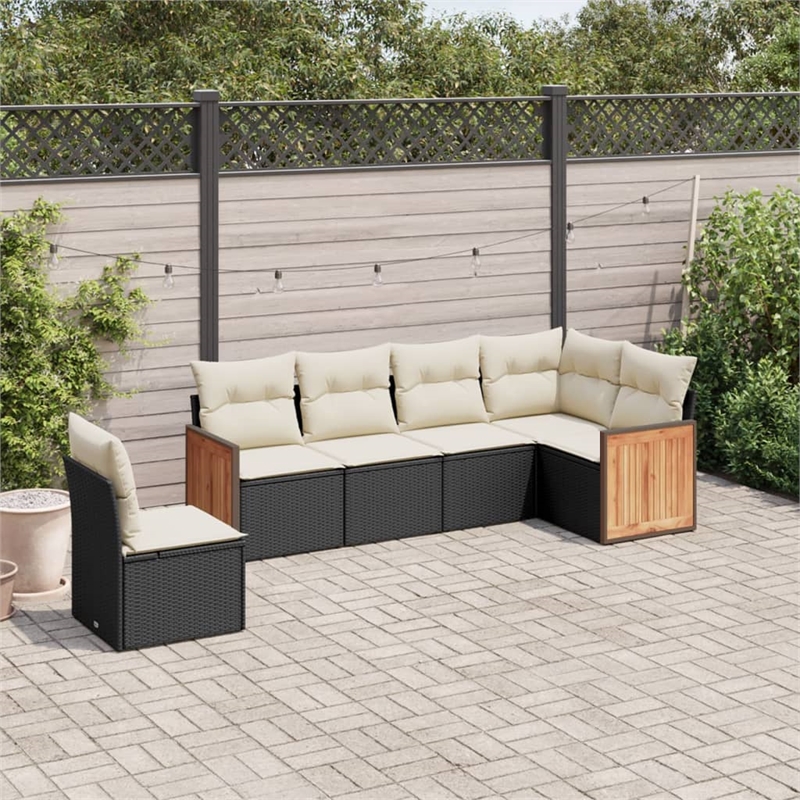 Afuera Living Contemporary 6 Piece Poly Rattan Sofa Set in Black/Cream