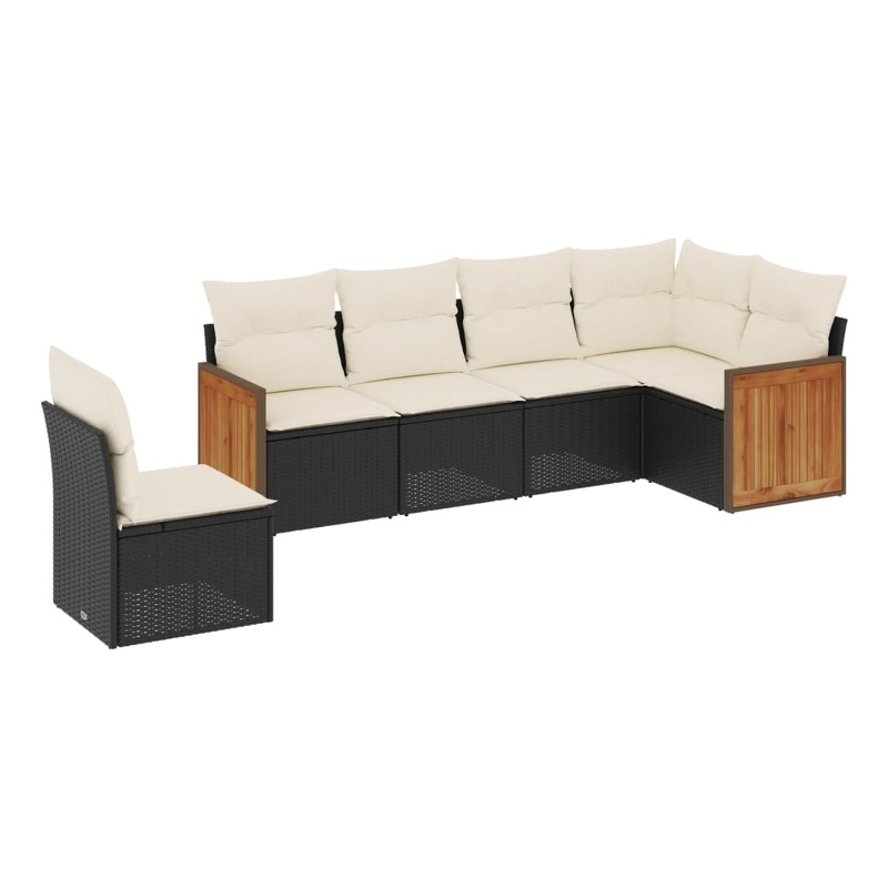 Afuera Living Contemporary 6 Piece Poly Rattan Sofa Set in Black/Cream