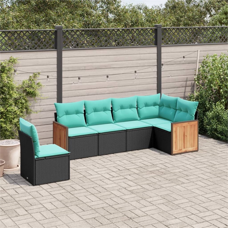 Afuera Living 6 Piece Poly Rattan Large Patio Sofa Set in Black/Blue