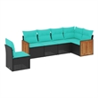 Afuera Living 6 Piece Poly Rattan Large Patio Sofa Set in Black/Blue