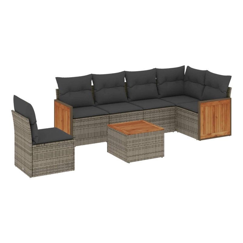 Afuera Living Contemporary 7 Piece Poly Rattan Sofa Set in Gray