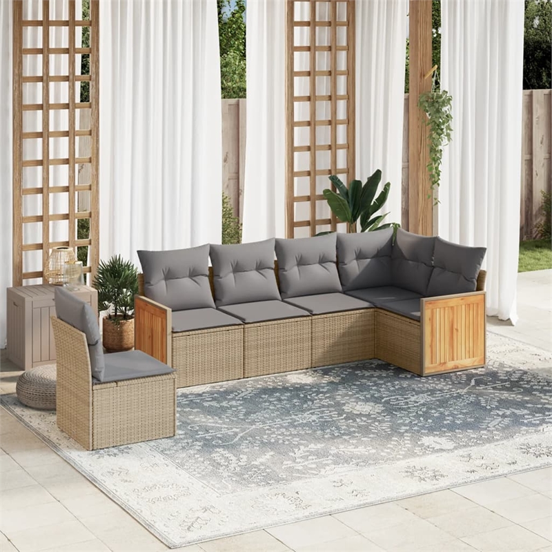 Afuera Living Contemporary Poly Rattan Sofa Set in Gray/Beige