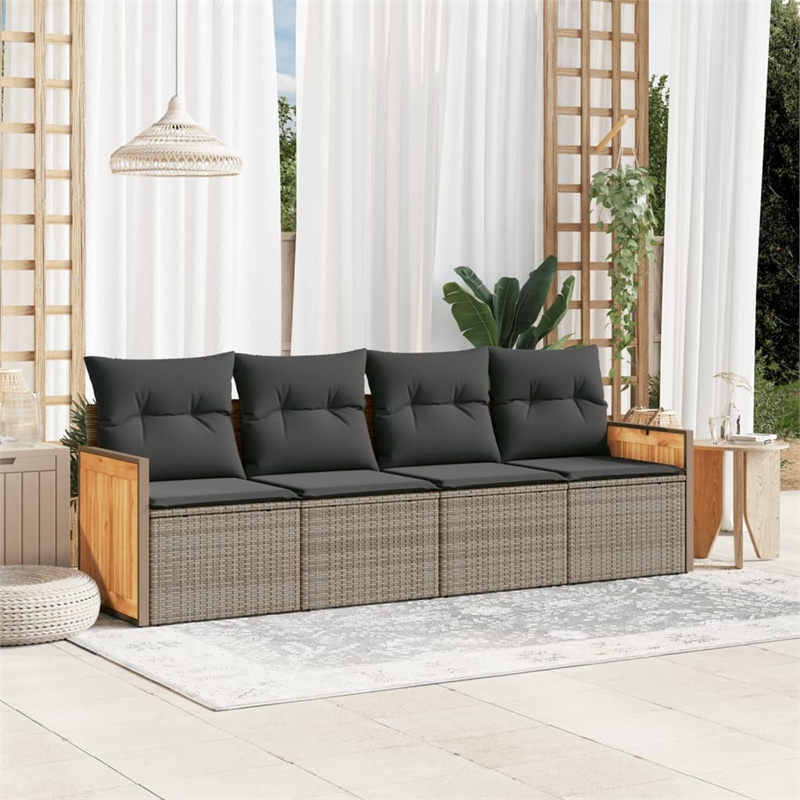 Afuera Living Contemporary 4 Piece Poly Rattan Large Sofa Set in Gray