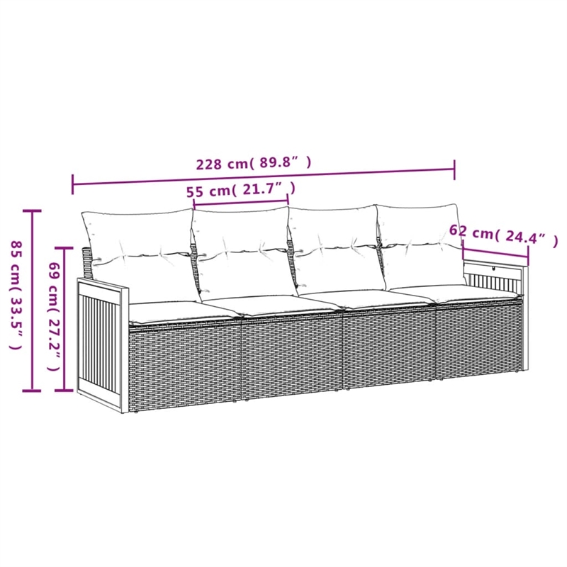 Afuera Living Contemporary 4 Piece Poly Rattan Large Sofa Set in Gray
