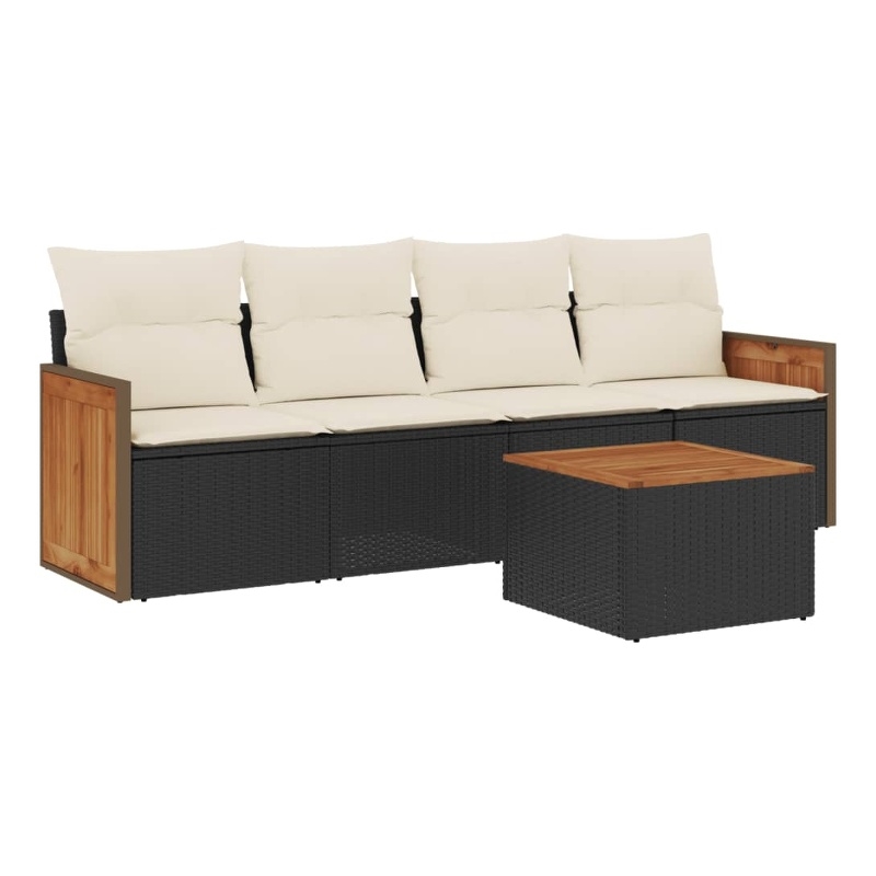 Afuera Living Contemporary 5 Piece Poly Rattan Sofa Set in Black
