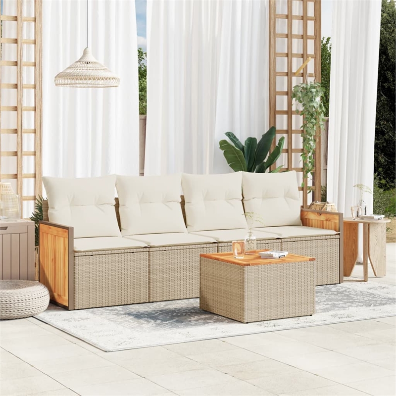 Afuera Living Contemporary 5 Piece Poly Rattan Sofa Set in Beige