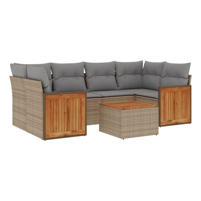 Afuera Living Contemporary 7 Piece Poly Rattan Large Sofa Set in Beige