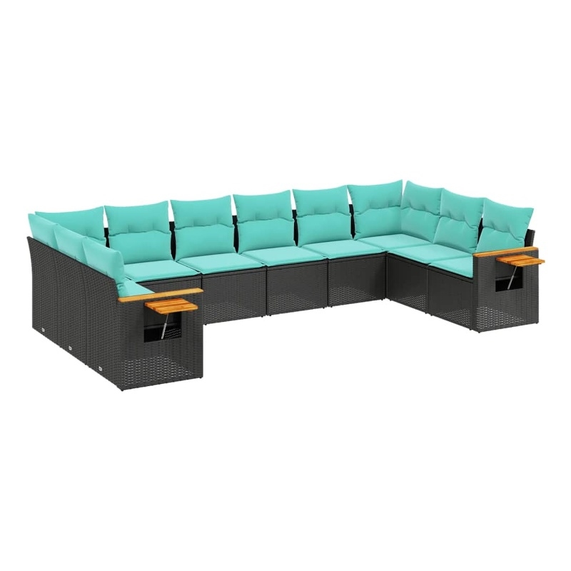 Afuera Living 10 Piece Poly Rattan Patio Sofa Set in Black/Blue
