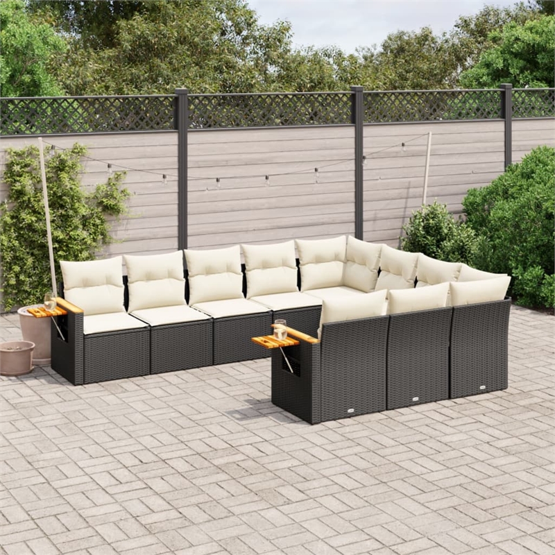 Afuera Living Contemporary 10 Piece Poly Rattan Sofa Set in Black/Cream