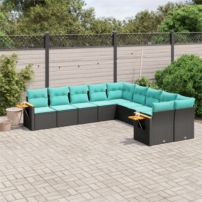 Afuera Living 10 Piece Poly Rattan Patio Sofa Set in Black/Blue