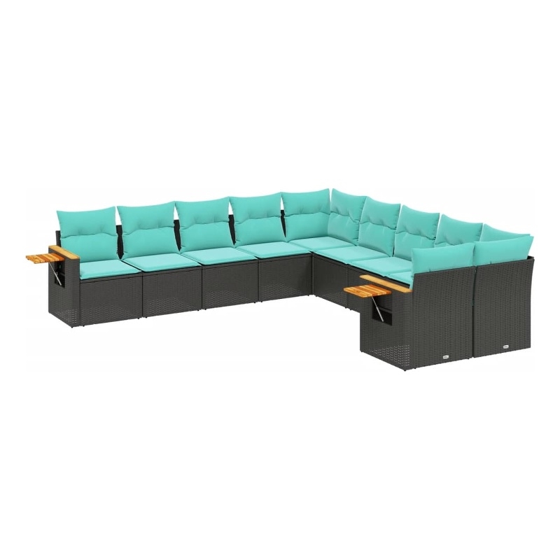 Afuera Living 10 Piece Poly Rattan Patio Sofa Set in Black/Blue