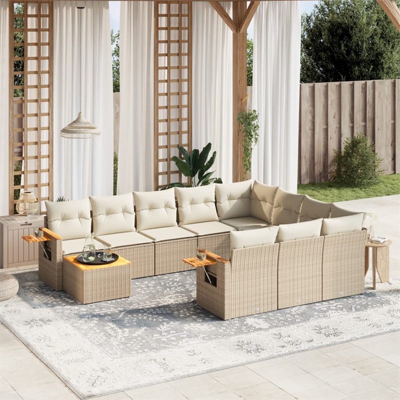 Afuera Living Contemporary Synthetic Poly Rattan 11 Piece Sofa Set in Beige