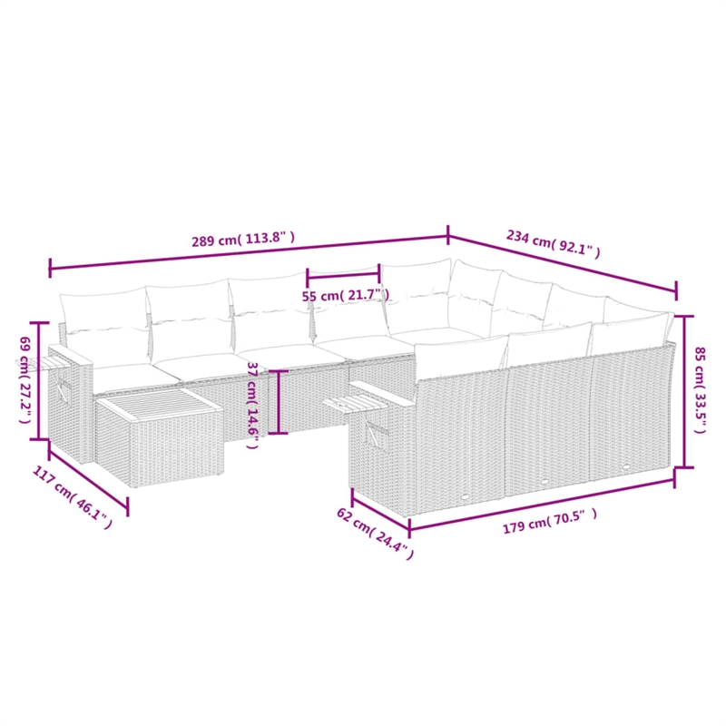 Afuera Living Contemporary Synthetic Poly Rattan 11 Piece Sofa Set in Beige