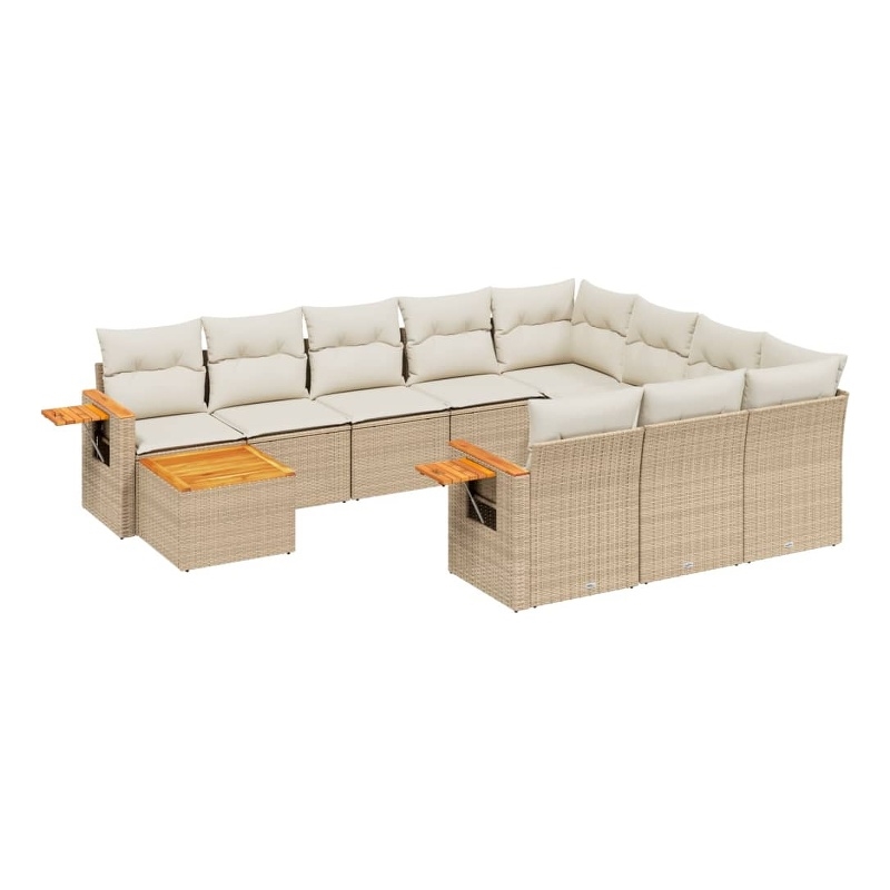 Afuera Living Contemporary Synthetic Poly Rattan 11 Piece Sofa Set in Beige