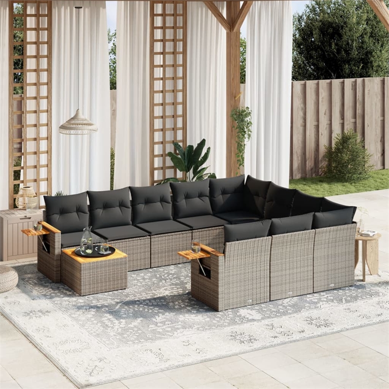 Afuera Living Contemporary 11 Piece Poly Rattan Sofa Set in Gray