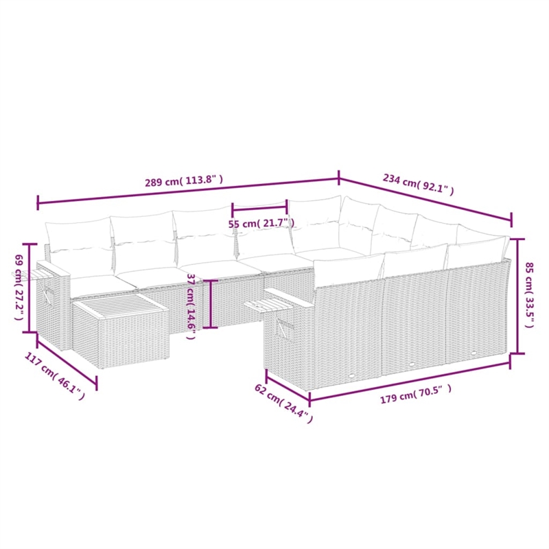 Afuera Living Contemporary 11 Piece Poly Rattan Sofa Set in Gray