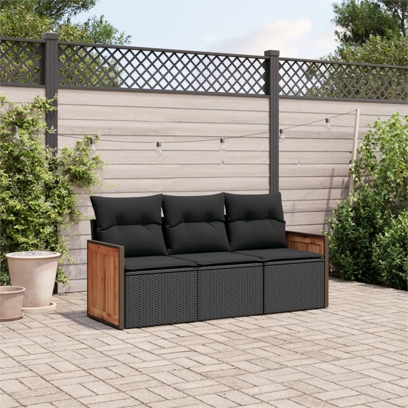 Afuera Living Contemporary 3 Piece Poly Rattan Patio Sofa Set in Black