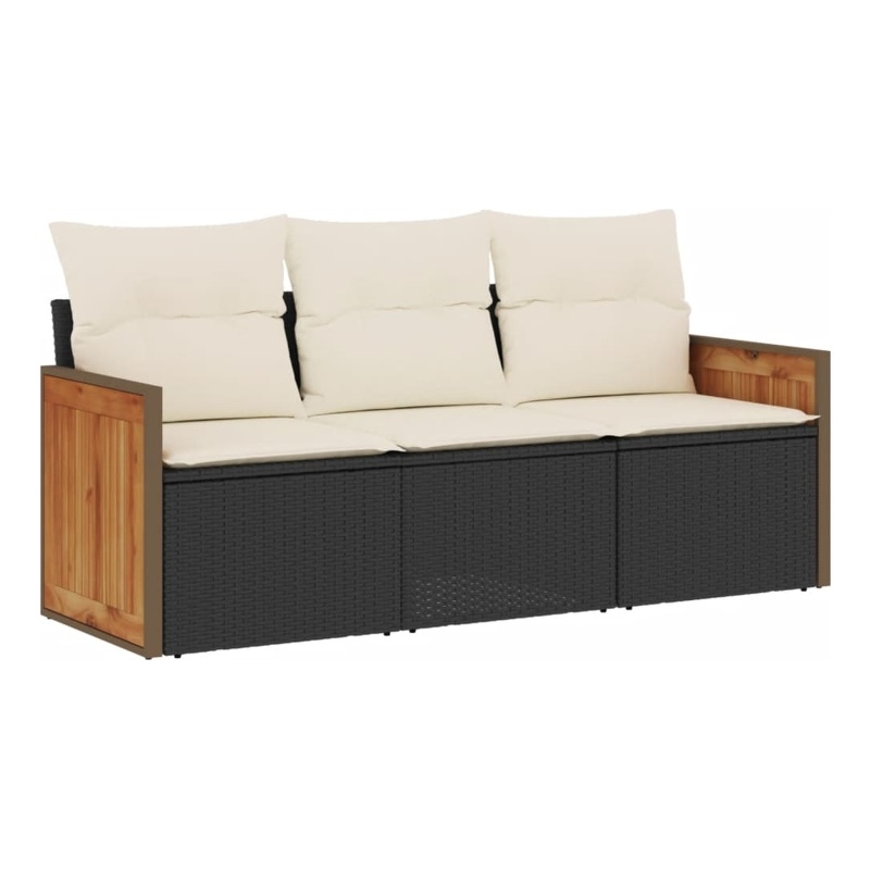 Afuera Living Contemporary 3 Piece Poly Rattan Sofa Set in Black/Cream