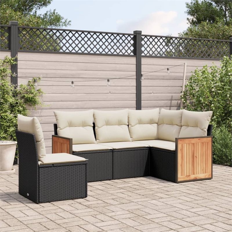 Afuera Living Contemporary 5 Piece Poly Rattan Sofa Set in Black/Cream