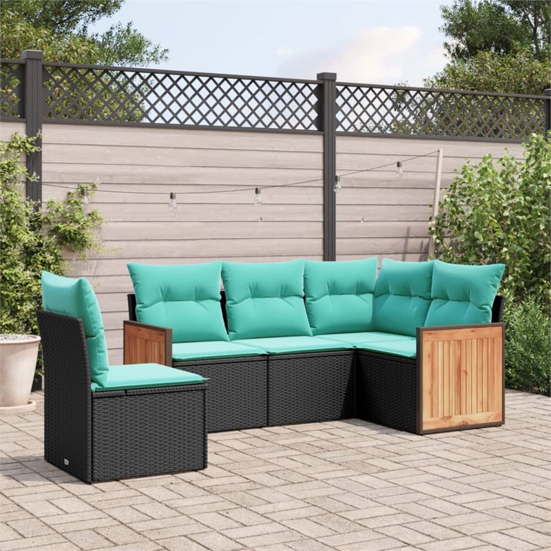 Afuera Living Contemporary 5 Piece Poly Rattan Patio Sofa Set in Black