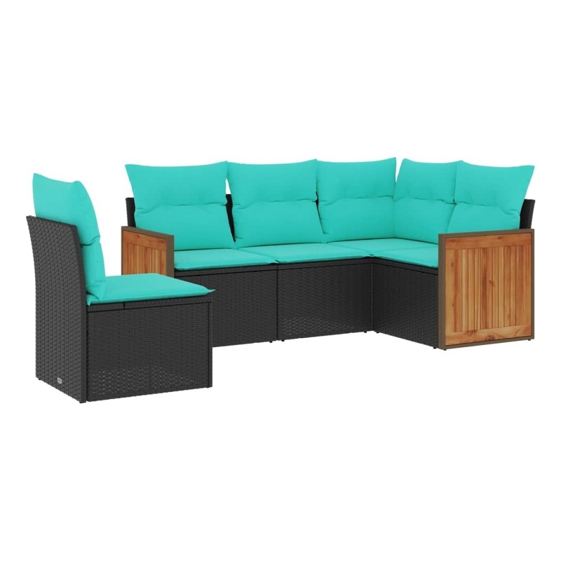 Afuera Living Contemporary 5 Piece Poly Rattan Patio Sofa Set in Black