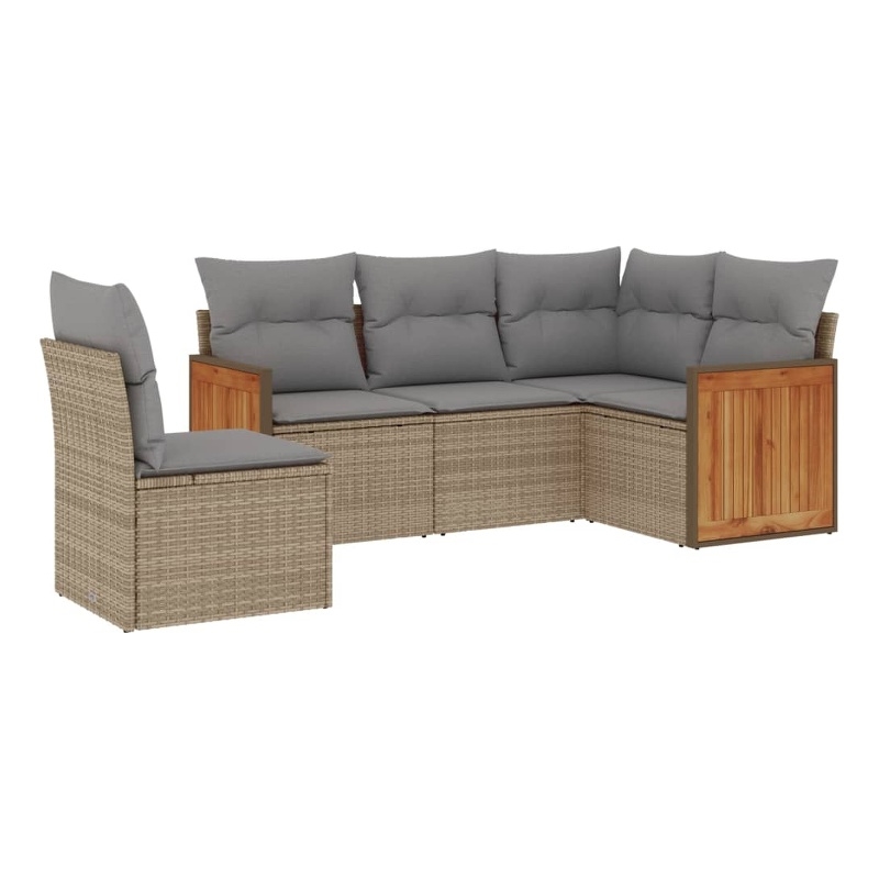 Afuera Living Contemporary Synthetic Poly Rattan 5 Piece  Sofa Set in Beige